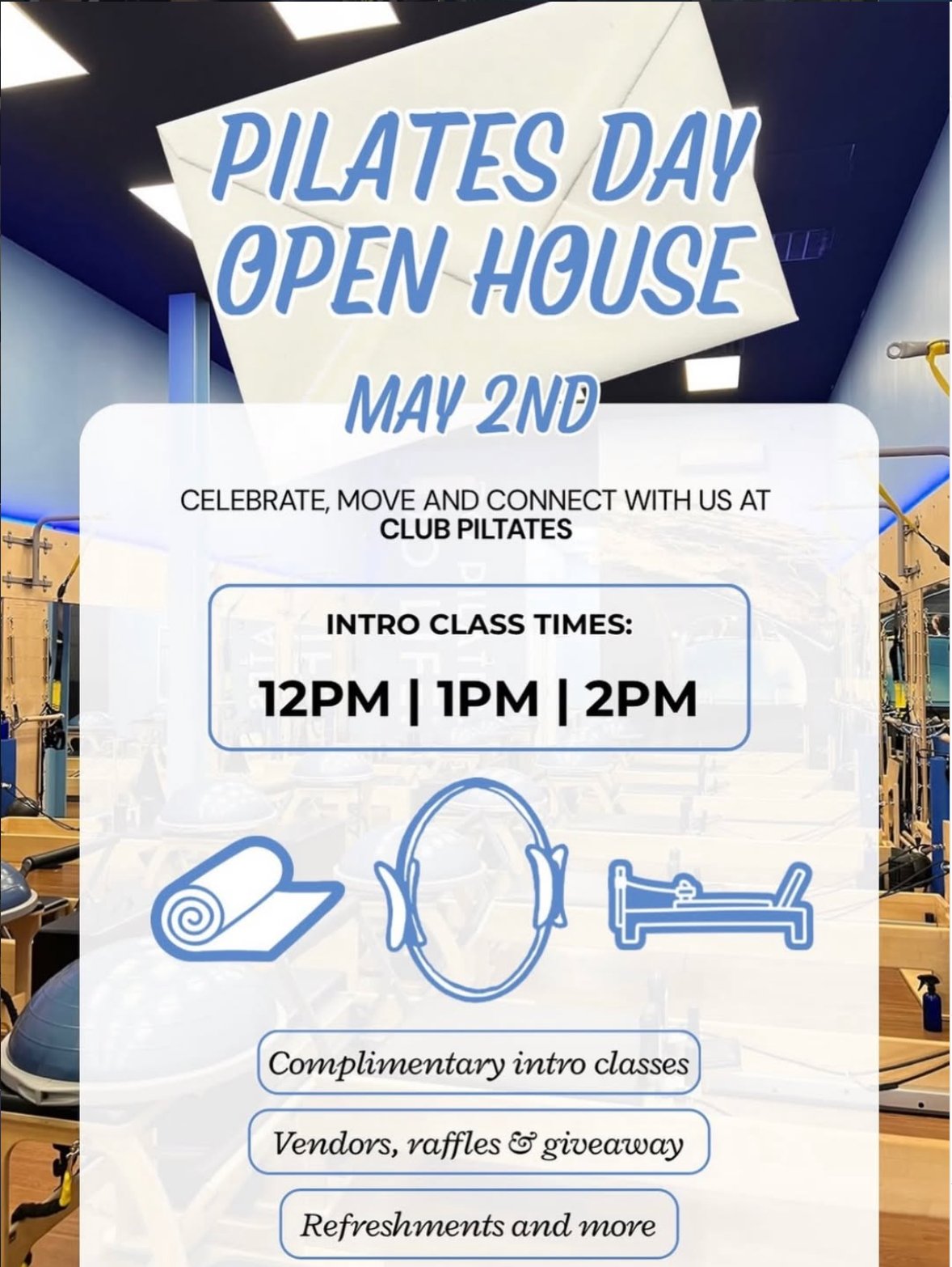 Club Pilates Open House event graphic